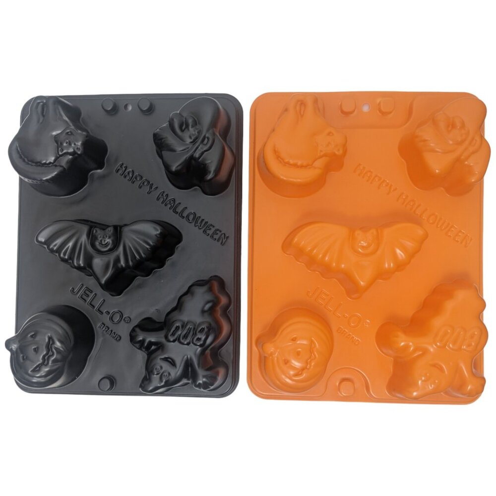 Jell-O Jiggler Halloween Party Molds Shots Witch Pumpkin Bat Cat Ghost 2 Pc Set